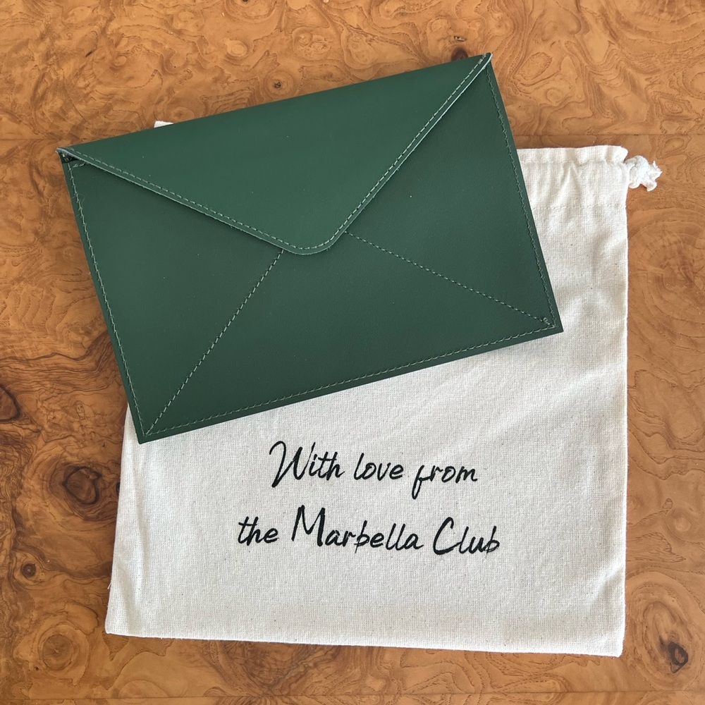 Marbella Club Green Leather Envelope and Drawstring Bag